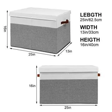 Large Toy Storage Box with Lid, Sturdy Toys Storage Chest Bin Organizer Basket with Dividers for Kids, Boys, Girls, Nursery, Closet, Bedroom, Playroom 25"x13" x16" (Grey and White)