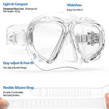 COPOZZ Scuba Mask, No Fogging Snorkeling Scuba Dive Glasses, Great Seal Free Diving Tempered Glass Mask Goggles (Transparent)