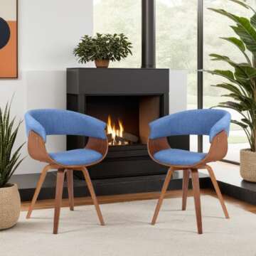 Armen Living Summer Mid Century Modern Dining Accent Chair for Table Kitchen Desk Vanity in Blue Fab...