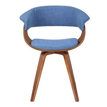 Armen Living Summer Mid Century Modern Dining Accent Chair for Table Kitchen Desk Vanity in Blue Fabric and Walnut Wood Finish