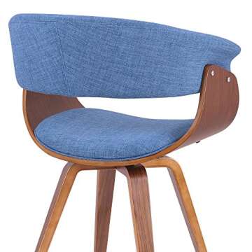 Armen Living Summer Mid Century Modern Dining Accent Chair for Table Kitchen Desk Vanity in Blue Fabric and Walnut Wood Finish