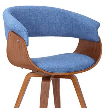 Armen Living Summer Mid Century Modern Dining Accent Chair for Table Kitchen Desk Vanity in Blue Fabric and Walnut Wood Finish