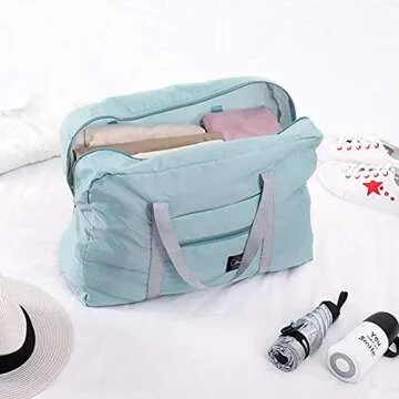 Foldable Travel Duffel Bag 2PCS Tote Carry on Luggage Bag Spirit Airlines Personal item Sports Gym Bag Water Resistant Weekender Overnight Bags for Women and Men (Green+Blue)