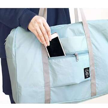 Foldable Travel Duffel Bag 2PCS Tote Carry on Luggage Bag Spirit Airlines Personal item Sports Gym Bag Water Resistant Weekender Overnight Bags for Women and Men (Green+Blue)