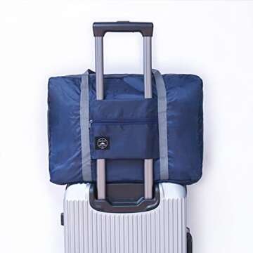 Foldable Travel Duffel Bag 2PCS Tote Carry on Luggage Bag Spirit Airlines Personal item Sports Gym Bag Water Resistant Weekender Overnight Bags for Women and Men (Green+Blue)