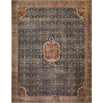 Loloi Layla Collection, LAY-09, Cobalt Blue/Spice, 7'-6" x 9'-6", .13" Thick, Area Rug, Soft, Durable, Vintage Inspired, Distressed, Low Pile, Non-Shedding, Easy Clean, Printed, Living Room Rug