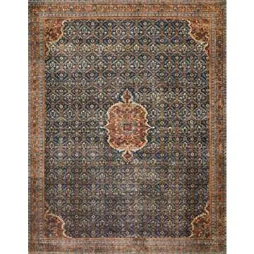 Loloi Layla Collection, LAY-09, Cobalt Blue/Spice, 7'-6" x 9'-6", .13" Thick, Area Rug, Soft, Durable, Vintage Inspired, Distressed, Low Pile, Non-Shedding, Easy Clean, Printed, Living Room Rug