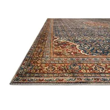 Loloi Layla Collection, LAY-09, Cobalt Blue/Spice, 7'-6" x 9'-6", .13" Thick, Area Rug, Soft, Durable, Vintage Inspired, Distressed, Low Pile, Non-Shedding, Easy Clean, Printed, Living Room Rug