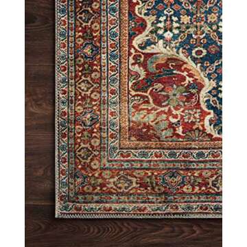 Loloi Layla Collection, LAY-09, Cobalt Blue/Spice, 7'-6" x 9'-6", .13" Thick, Area Rug, Soft, Durable, Vintage Inspired, Distressed, Low Pile, Non-Shedding, Easy Clean, Printed, Living Room Rug