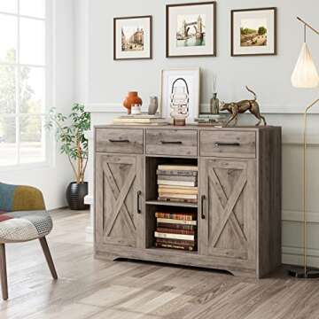 HOSTACK Modern Farmhouse Buffet Storage Cabinet with Barn Doors