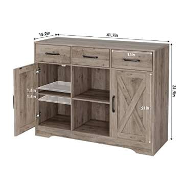 HOSTACK Farmhouse Buffet Storage Cabinet for Kitchen & Living Room