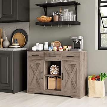 HOSTACK Farmhouse Buffet Storage Cabinet for Kitchen & Living Room