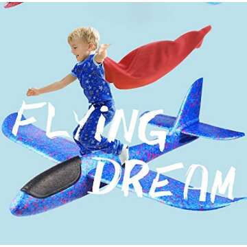 BooTaa 6 Pack Airplane Toys, 17.5" Large Throwing Foam Plane, 2 Flight Mode Foam Gliders, Birthday Gifts for Kids 3 4 5 6 7 8 9 10 11 12 Year Old Boys Kids Girls, Outdoor Yard Family Game Toys