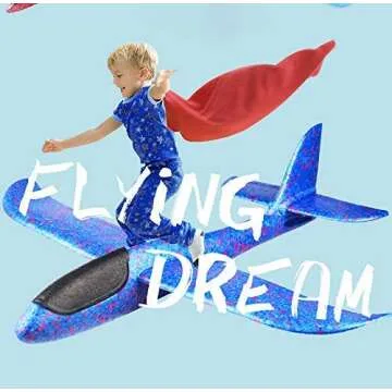 BooTaa 6 Pack Airplane Toys, 17.5" Large Throwing Foam Plane, 2 Flight Mode Foam Gliders, Birthday Gifts for Kids 3 4 5 6 7 8 9 10 11 12 Year Old Boys Kids Girls, Outdoor Yard Family Game Toys