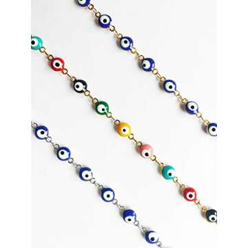 DIJUGS 3 Pcs Evil Eye Bracelet for Women Men 18K Gold Plated Stainless Steel Handmade Adjustable Amulet Evil Eyes Jewelry for Family Best Friends Gifts (3 pcs, gold,steel,Colorfule)