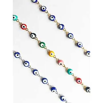 DIJUGS 3 Pcs Evil Eye Bracelet for Women Men 18K Gold Plated Stainless Steel Handmade Adjustable Amulet Evil Eyes Jewelry for Family Best Friends Gifts (3 pcs, gold,steel,Colorfule)