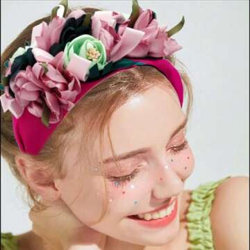 Goresory Pink Rose Flowers Headbands Boho Wide Headband Wedding Floral Hairband Prom Party Festivlal Photo Hair Accessory for Women