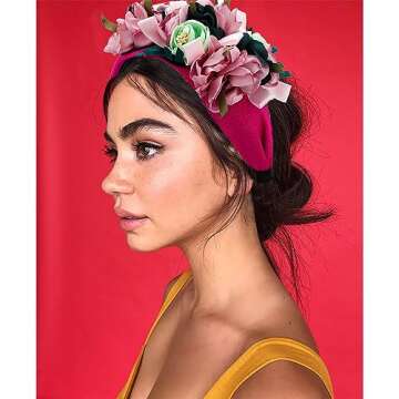 Goresory Pink Rose Flowers Headbands Boho Wide Headband Wedding Floral Hairband Prom Party Festivlal Photo Hair Accessory for Women