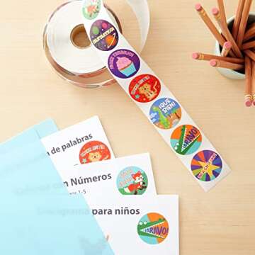 BLUE PANDA 1000 Pack Spanish Motivational Stickers for Classroom - Bulk Reward Stickers for Kids, Te...