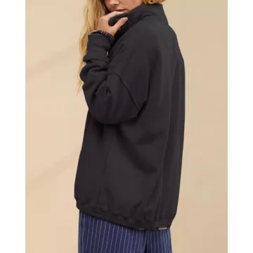 Gacaky Sweatshirt for Women Oversized Casual Long Sleeve Button Henley Neck Pullover Tops Fashion Outfits Clothes Black S