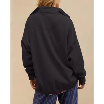 Gacaky Sweatshirt for Women Oversized Casual Long Sleeve Button Henley Neck Pullover Tops Fashion Outfits Clothes Black S