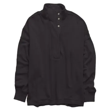 Gacaky Sweatshirt for Women Oversized Casual Long Sleeve Button Henley Neck Pullover Tops Fashion Outfits Clothes Black S