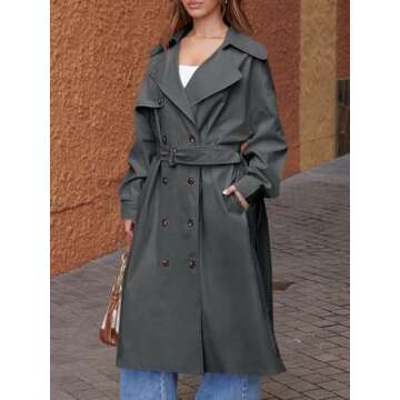 Tankaneo Women's Classy Double Breasted Trench Coat