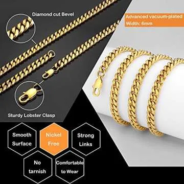 Jewlpire Gold Chain for Men Women, 6mm Mens Necklace Cuban Link Chain for Men 18K Gold Plated Mens Gold Chain, Gold Chain 20 Inch