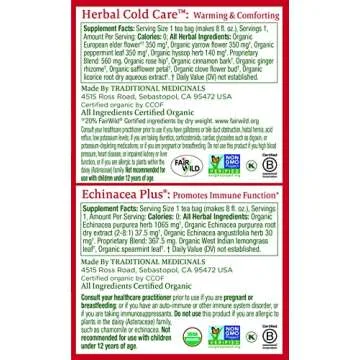 Traditional Medicinals Tea, Organic Seasonal Sampler, Echinacea, Elderflower, Eucalyptus, Slippery Elm, 16 Tea Bags