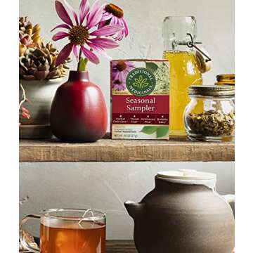 Traditional Medicinals Tea, Organic Seasonal Sampler, Echinacea, Elderflower, Eucalyptus, Slippery Elm, 16 Tea Bags