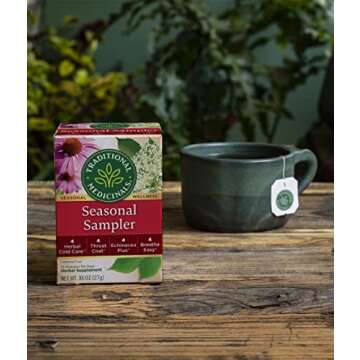 Traditional Medicinals Tea, Organic Seasonal Sampler, Echinacea, Elderflower, Eucalyptus, Slippery Elm, 16 Tea Bags