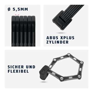ABUS 551604 Bordo GRANIT X Plus 6500/85cm (33.46 in) black - Folding lock, Bike lock, Security level 15, 85cm/5.5mm (55160)