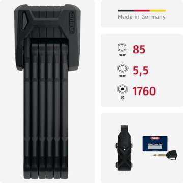 ABUS 551604 Bordo GRANIT X Plus 6500/85cm (33.46 in) black - Folding lock, Bike lock, Security level 15, 85cm/5.5mm (55160)