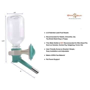 Choco Nose Patented No-Drip Water Bottle/Feeder for Puppies/Toy-Small Breed Dogs/Rabbits/Cats/Chinch...