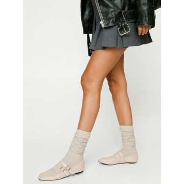 Coutgo Womens Mary Jane Flats Shoes Dressy Comfortable Square Toe Double Strap Soft Work Slip on Ballet Flat, Beige, Size 5