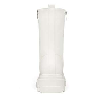 DREAM PAIRS Women's DMB215 Combat Boots Lace up Mid Calf Boots Low Heel Chunky Platform Riding Boots, White, Size 6