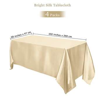 TURSTIN 4 Packs Satin Tablecloth 102 x 58 Inch Overlay Satin Table Cover Rectangle Bright Silk Tablecloth Smooth Fabric Table Decoration for Wedding Banquet Party Events, Champagne