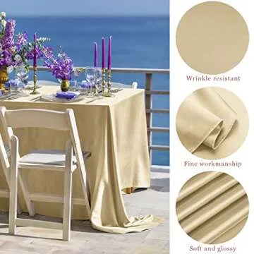 TURSTIN 4 Packs Satin Tablecloth 102 x 58 Inch Overlay Satin Table Cover Rectangle Bright Silk Tablecloth Smooth Fabric Table Decoration for Wedding Banquet Party Events, Champagne
