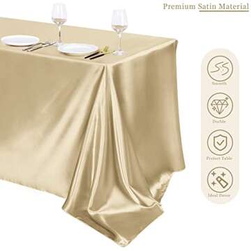 TURSTIN 4 Packs Satin Tablecloth 102 x 58 Inch Overlay Satin Table Cover Rectangle Bright Silk Tablecloth Smooth Fabric Table Decoration for Wedding Banquet Party Events, Champagne