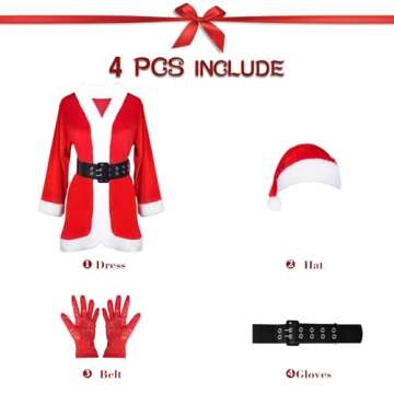 Women Santa Claus Costumes Suit Mrs Santa Cosplay Costume Outfit Dress One Size with Belt and Hat（3 Piece）