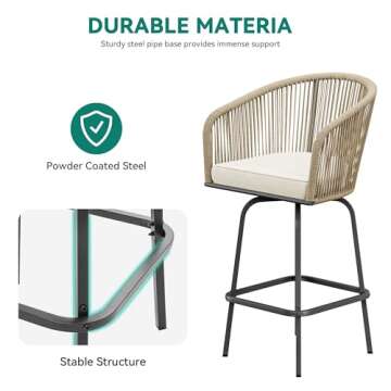 YITAHOME Stylish Outdoor Woven Swivel Bar Stools