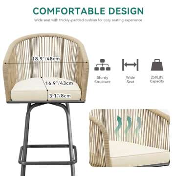 YITAHOME Stylish Outdoor Woven Swivel Bar Stools