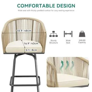 YITAHOME Stylish Outdoor Woven Swivel Bar Stools