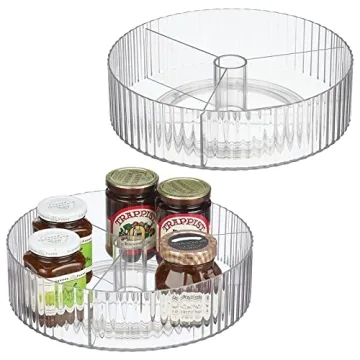 mDesign Fluted Lazy Susan Turntable - 2 Pack Clear Organizer for Kitchen & Bathroom