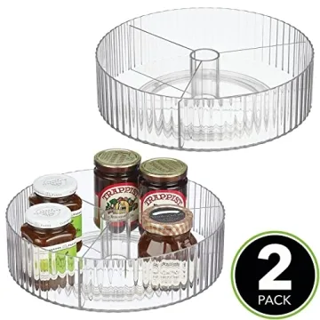mDesign Fluted Lazy Susan Turntable 2 Pack Clear Organizer