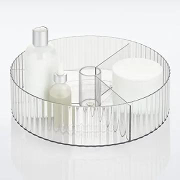 mDesign Fluted Lazy Susan Turntable 2 Pack Clear Organizer