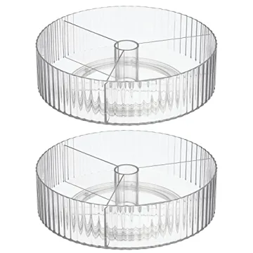 mDesign Fluted Lazy Susan Turntable 2 Pack Clear Organizer