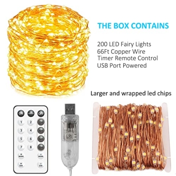 GHUSTAR Fairy Lights 66 Feet String Lights with Remote