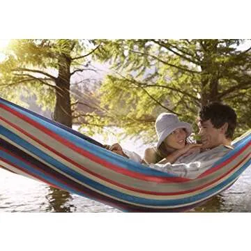 Sorbus® Brazilian Double Hammock - Extra-Long Two Person Portable Hammock Bed for Indoor or Outdoor Spaces - Hanging Rope, Carrying Pouch Included (Blue/Sand/Purple/Red Stripes)