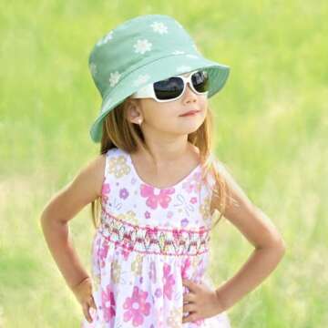 Kids Sun Hat Cute Flower Toddler Bucket Hat for Boys Girls Summer Sun Protection Cotton Beach Hat Gr...